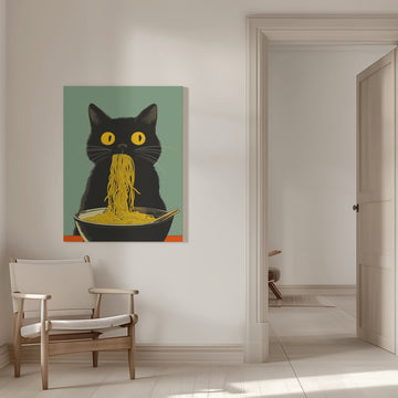 Black Cat Noodle Feast | Canvas - Room Interior 1