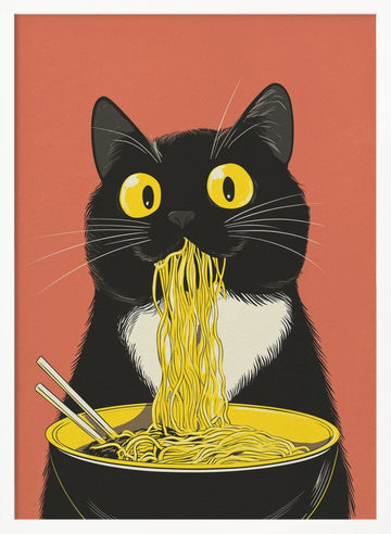 Slurping Cat Noodles | Poster - White Frame Interior