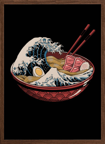 Great Ramen Wave | Poster - Walnut Frame Interior