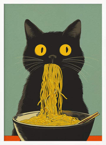 Black Cat Noodle Feast | Poster - White Frame Interior