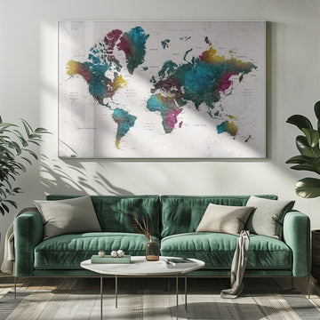 Vibrant Watercolor World Map | Poster - Room Interior 1
