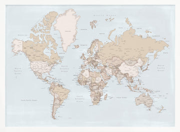 Neutral Tone World Map | Poster - White Frame Interior