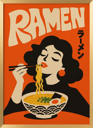 Woman Eating Ramen | Poster - Gold Frame Interior