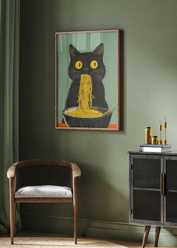Black Cat Noodle Feast | Poster - Room Interior 2