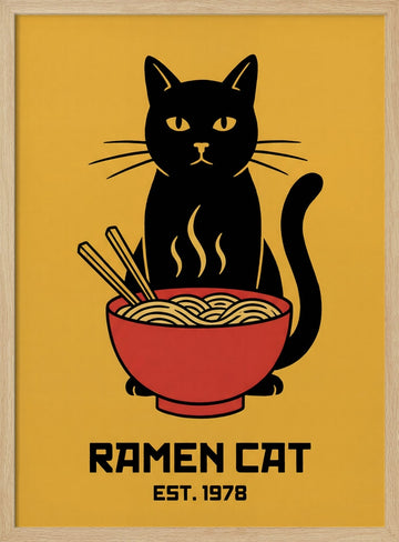 Ramen Cat | Poster - Wood Frame Interior