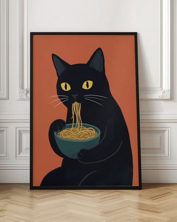 Funny Cat Eating Ramen | Poster - Room Interior 1