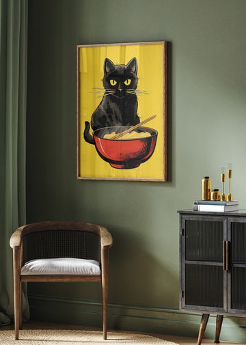 Black Cat Ramen Bowl | Poster - Room Interior 2