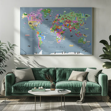 Colorful World Animal Map | Poster - Room Interior 1