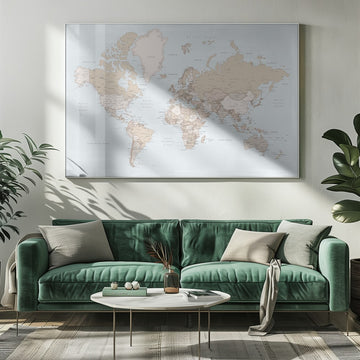 Neutral Tone World Map | Poster - Room Interior 1