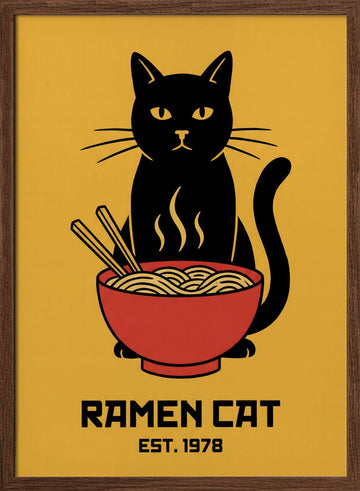 Ramen Cat | Poster - Walnut Frame Interior