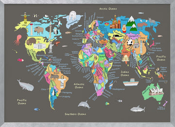 Colorful World Map | Poster - Silver Frame Interior