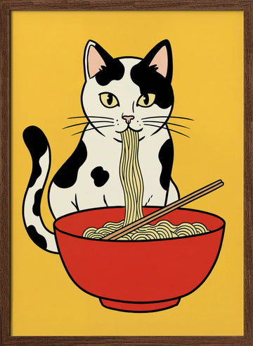 Ramen Cat | Poster - Walnut Frame Interior