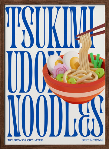 Tsukimi Udon Noodles | Poster - Walnut Frame Interior