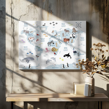 Playful World Map Animals | Canvas - Room Interior 2