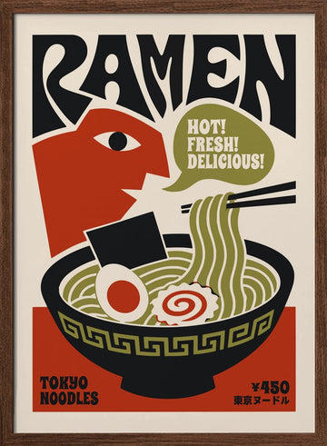 Hot Fresh Ramen | Poster - Walnut Frame Interior
