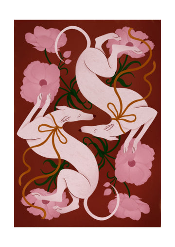 Elegant Greyhounds and Flowers | Poster - Passepartout