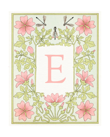 Pink Floral Letter E | Poster - Passepartout