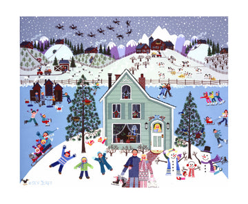 Joyful Winter Village Scene | Poster - Passepartout