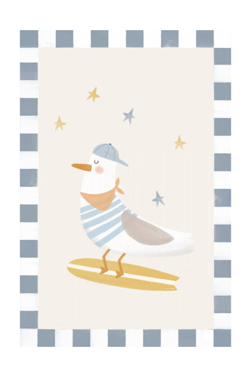Happy Surfing Seagull | Poster - Passepartout