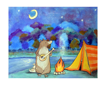 Bear Plays Banjo Camping | Poster - Passepartout