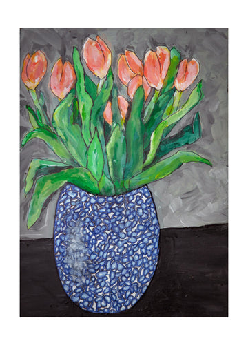 Vibrant Tulips In Blue Vase | Poster - Passepartout