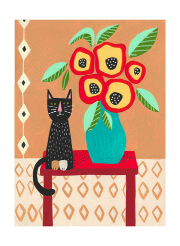 Whimsical Cat Floral Still Life | Poster - Passepartout