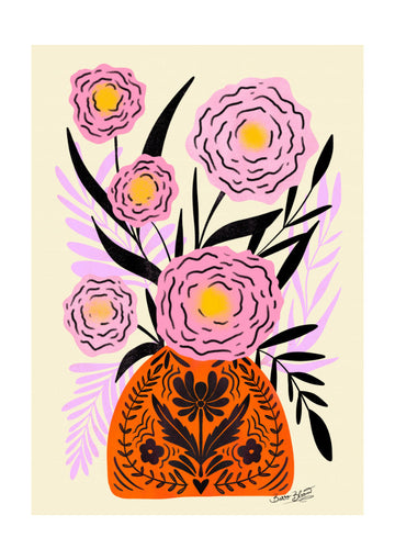 Vibrant Folk Floral Vase | Poster - Passepartout