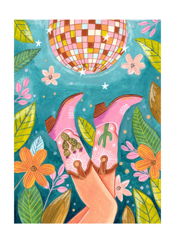 Cowboy boots and disco ball | Poster - Passepartout