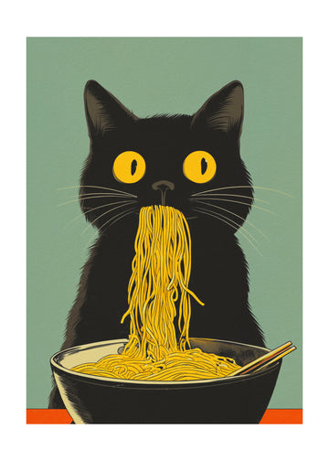 Black Cat Noodle Feast | Poster - Passepartout