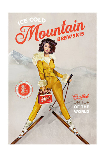 Ice Cold Beer Vintage Pinup Ski Art | Poster - Passepartout