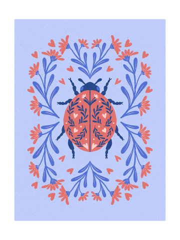 Folk Art Ladybug Wreath | Poster - Passepartout