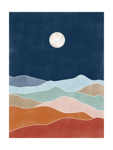 Layered Moonlit Mountains | Poster - Passepartout