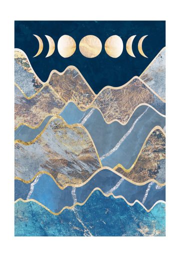 Golden Peaks Moon Phases | Poster - Passepartout