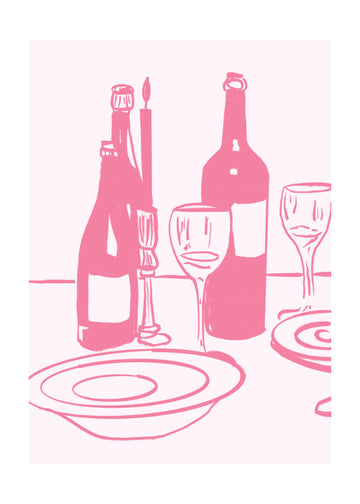 Dinnerandwine(pink) | Poster - Passepartout