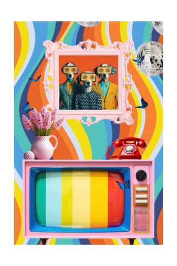 Colorful Retro Dog Scene | Poster - Passepartout