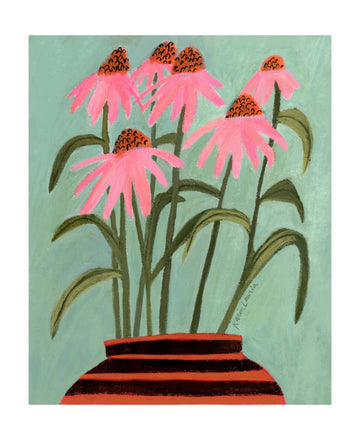 Pink Coneflowers in Vase | Poster - Passepartout