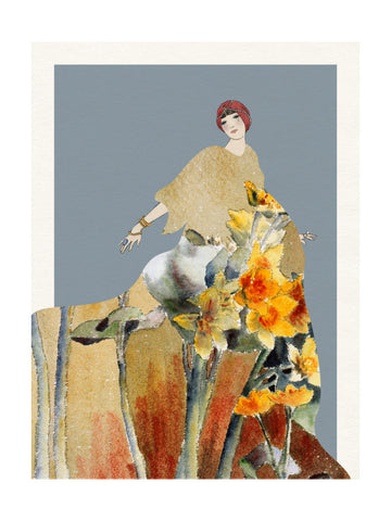 Golden Floral Woman | Poster - Passepartout