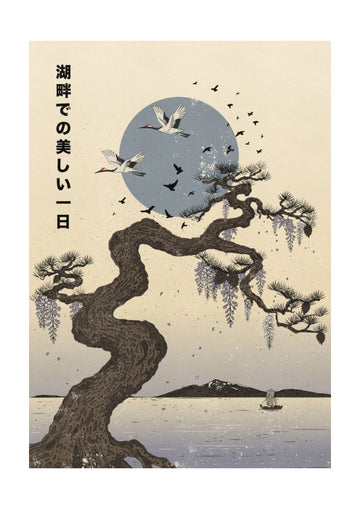 Wisteria Cranes Lake | Poster - Passepartout