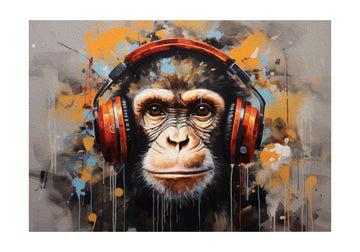 Chimpanzee with Headphones | Poster - Passepartout