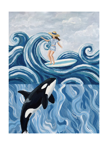 Surfer Girl and Orca | Poster - Passepartout