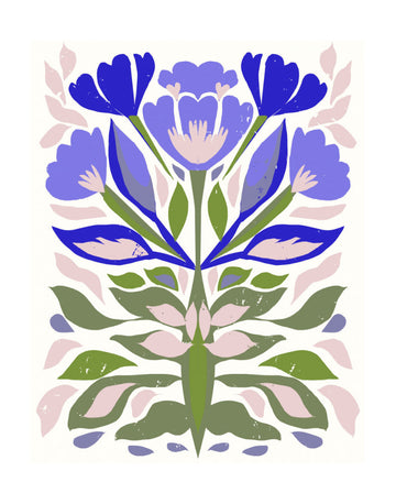 Blue Floral Folk Art | Poster - Passepartout
