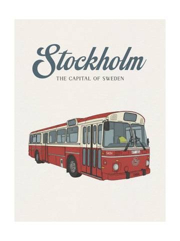 Classic Red Stockholm Bus | Poster - Passepartout