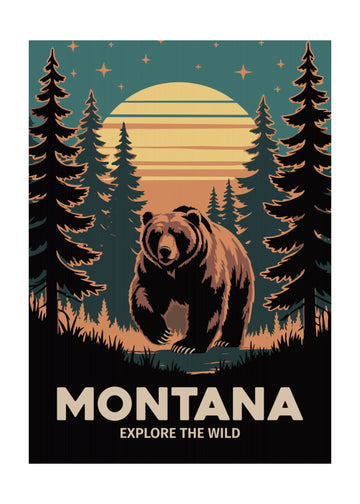 Grizzly Bear Forest Sunset | Poster - Passepartout