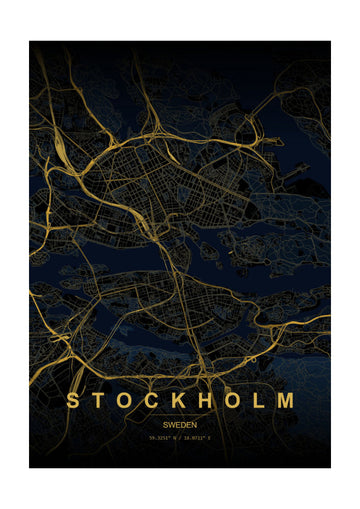 Golden Stockholm Map | Poster - Passepartout