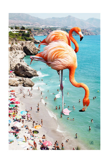 Surreal Beach Flamingos | Poster - Passepartout