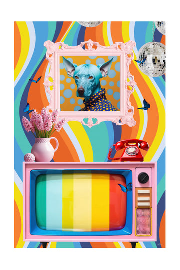 Colorful Groovy Blue Dog | Poster - Passepartout