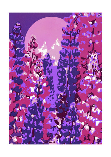 Moonlit Purple Blooms | Poster - Passepartout