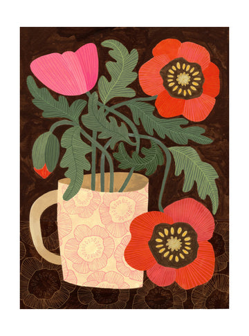 Poppies in a Pink Mug | Poster - Passepartout