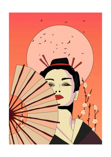 Japanese Geisha with Fan | Poster - Passepartout