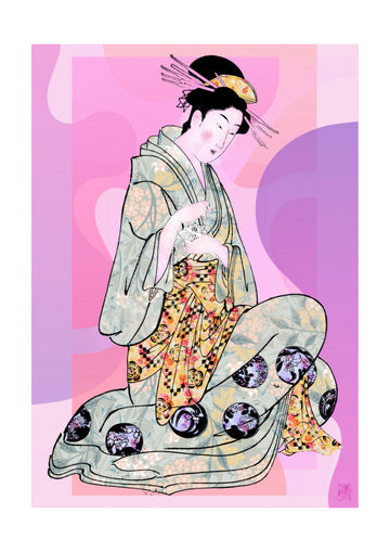 Elegant Geisha Kneeling | Poster - Passepartout